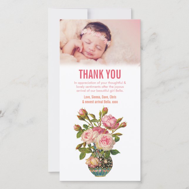 Baby Girl Thank You Vintage Photo Card Template (Front)