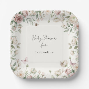 Baby Girl to Bee Rose Floral Pink n Ivory Shower Paper Plate