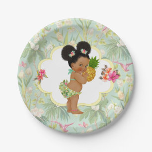 Baby Girl Tropical Hawaiian Luau Hibiscus Puffs Paper Plate