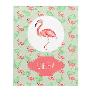 Baby Girl Tropical Pink Flamingo Name Nursery Acrylic Print
