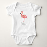 Baby Girl Tropical Watercolor Pink Flamingo Name