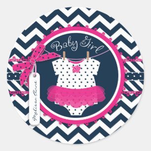 Baby Girl Tutu Chevron Print Baby Shower Classic Round Sticker