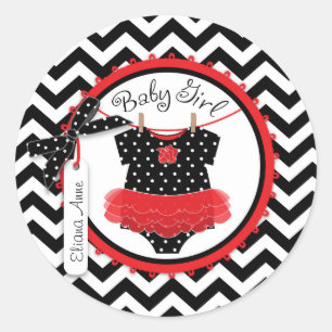 Baby Girl Tutu Chevron Print Baby Shower Classic Round Sticker