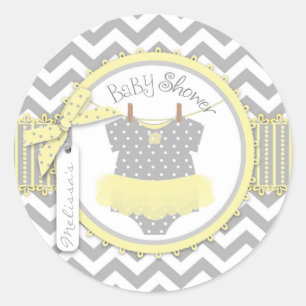 Baby Girl Tutu Chevron Print Baby Shower Classic Round Sticker