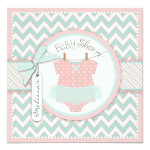 Baby Girl Tutu Chevron Print Baby Shower Invitation