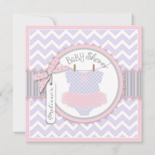 Baby Girl Tutu Chevron Print Baby Shower Invitation