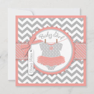 Baby Girl Tutu Chevron Print Baby Shower Invitation