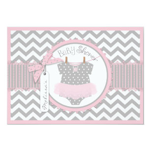 Baby Girl Tutu Chevron Print Baby Shower Invitation
