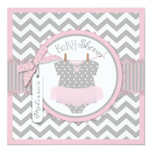 Baby Girl Tutu Chevron Print Baby Shower Invitation
