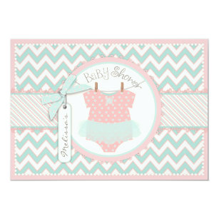 Baby Girl Tutu Chevron Print Baby Shower Invitation