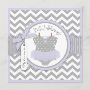 Baby Girl Tutu Chevron Print Baby Shower Invitation