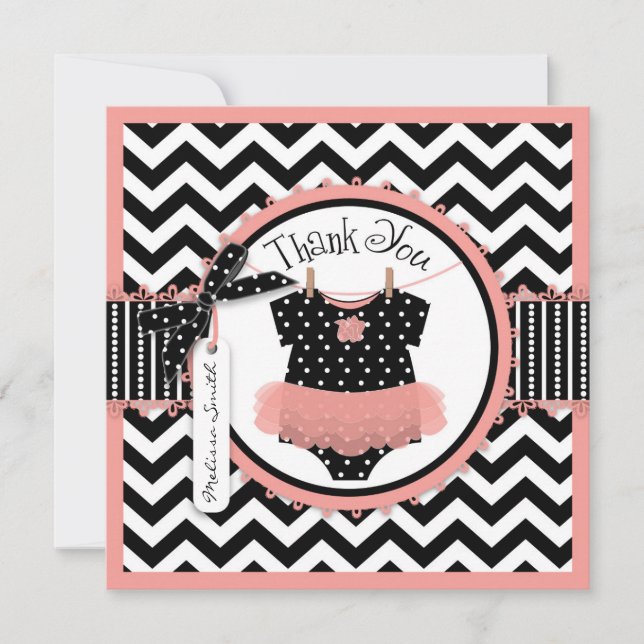 Baby Girl Tutu Chevron Print Thank You Card (Front)