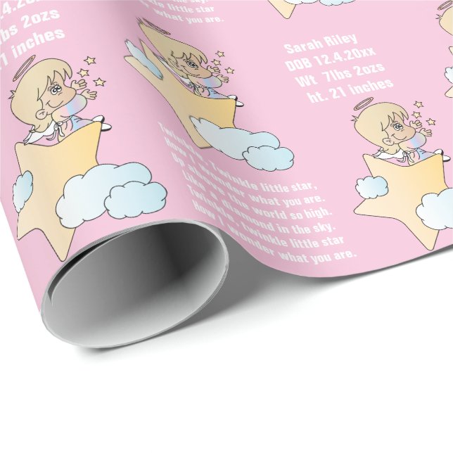 Baby Girl 👶 Twinkle, Twinkle Little 🌟 Star Wrapping Paper (Roll Corner)