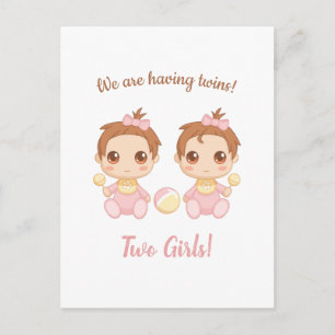 Baby Girl Twins Announcement Postcard