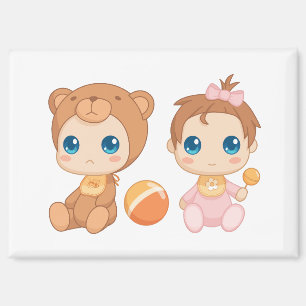 Baby Girl Twins Bear Jumpsuit Magnet