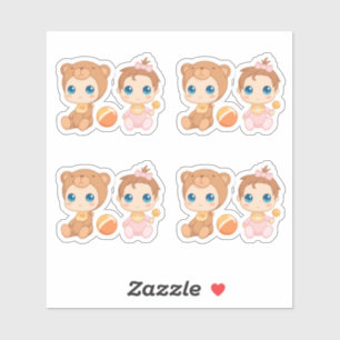 Baby Girl Twins Bear Jumpsuit Set of 4