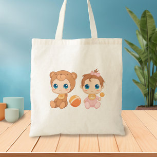 Baby Girl Twins Bear Jumpsuit Tote Bag