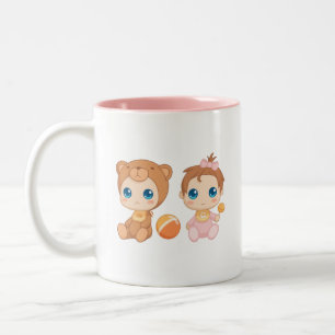 Baby Girl Twins Bear Jumpsuit Two-Tone Coffee Mug