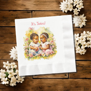 Baby Girl Twins of Colour Baby Shower Napkin
