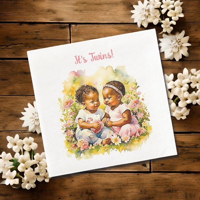 Baby Girl Twins of Colour Baby Shower Napkin (Creator Uploaded)