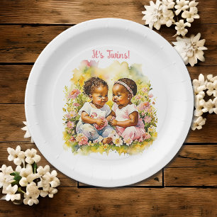 Baby Girl Twins of Colour Baby Shower Paper Plate