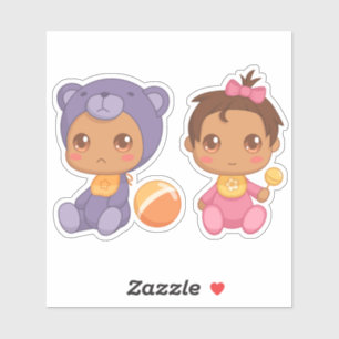 Baby Girl Twins Purple Bear Jumpsuit Sticker