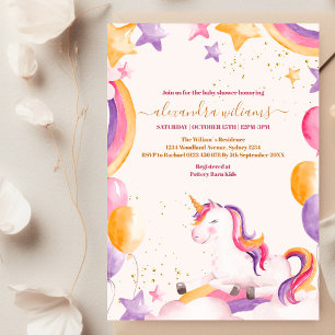 Baby Girl Unicorn Gold Glitter Baby Shower Invitation