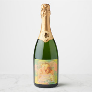 Baby girl vintage cute elegant watercolor  sparkling wine label