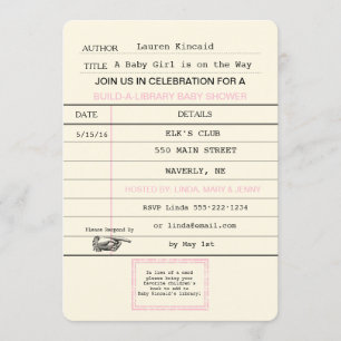 Baby Girl Vintage Library Card Book Shower