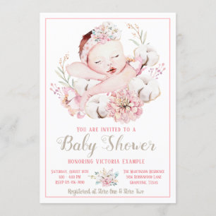 Baby Girl Watercolor Baby Shower Invitations