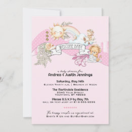 Baby Girl Watercolor Pink Baby Shower  Invitation