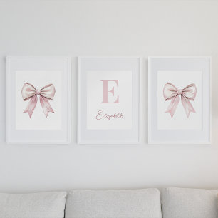Baby Girl  Watercolor Pink Bow & Monogram Name
