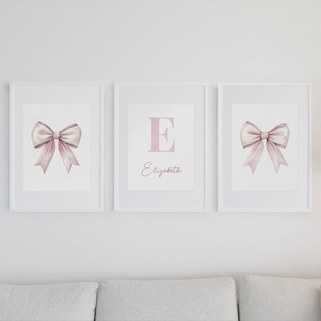 Baby Girl  Watercolor Pink Bow & Monogram Name (Creator Uploaded)