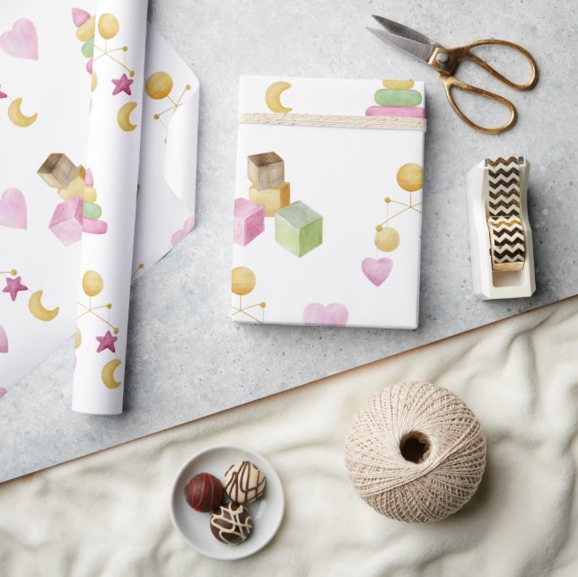 Baby Girl Watercolor Theme Baby Shower Wrapping Paper (Crafts)