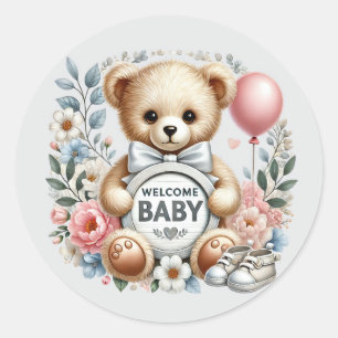 Baby girl welcome bear  classic round sticker