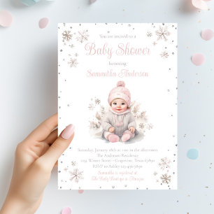 Baby Girl Winter Snowflake Baby Shower Invitation