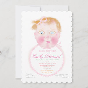 Baby girl with bib, Custom Baby Shower Invitation. Invitation