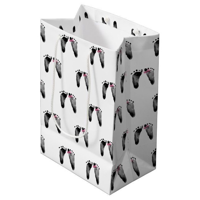 Baby Girl with Bow Footprints Medium Gift Bag (Front Angled)