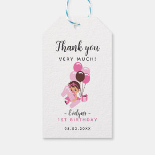 Baby Girl with Pacifier First Birthday Thank You Gift Tags