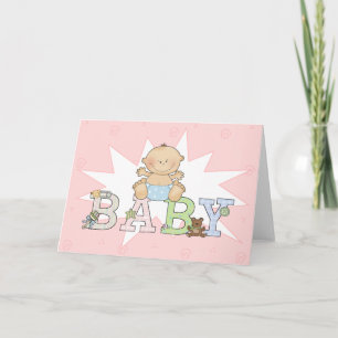 Baby Girl with Pink Background Blank New Baby Announcement