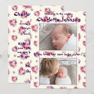 Baby Girl with Sibling New Arrival Announcement