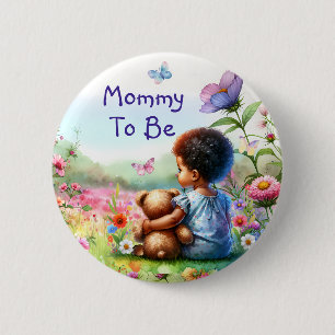 Baby Girl with Teddy Bear Baby Shower Mum To Be 6 Cm Round Badge