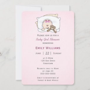 Baby Girl With Teddy Bear Invitation
