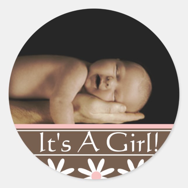 Baby Girl with your photo Classic Round Sticker (Front)