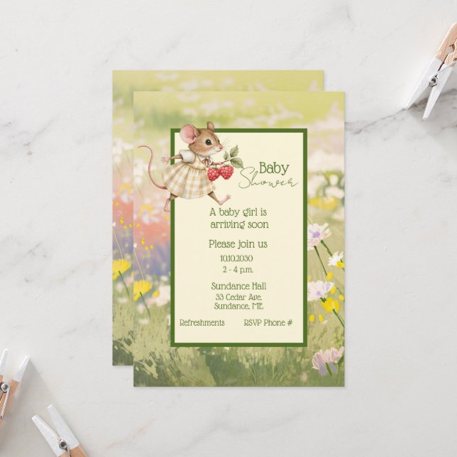 Baby Girl Woodland Animal Shower Invitation (Front/Back In Situ)