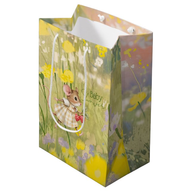 Baby Girl Woodland Animal Shower Medium Gift Bag (Front Angled)