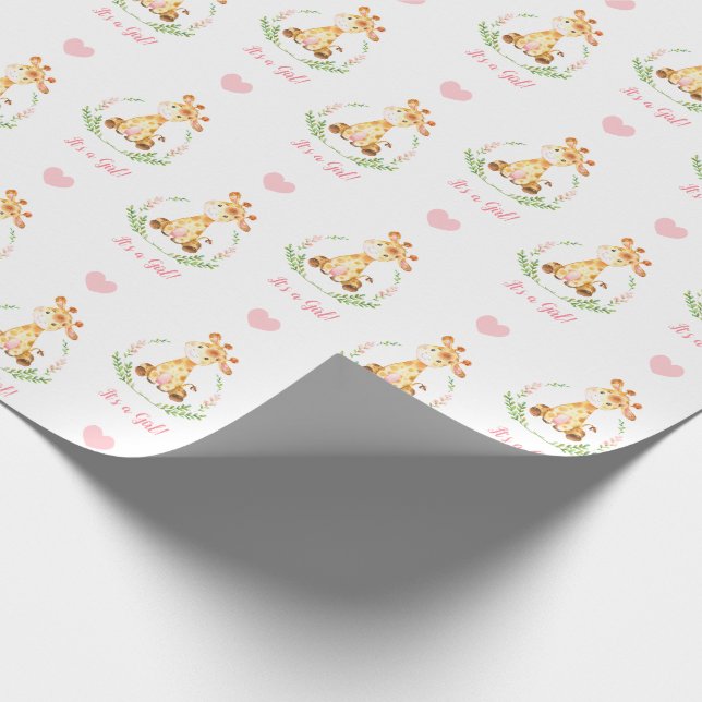Baby Girl Wrapping Paper Pink Giraffe It's A Girl (Corner)