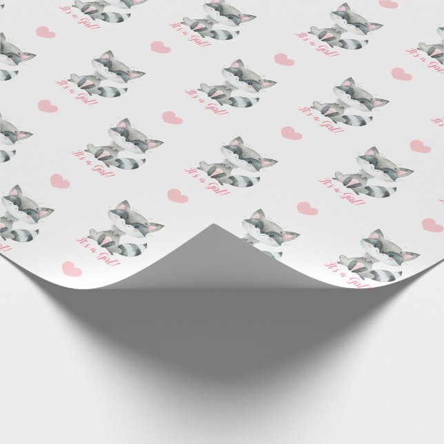 Baby Girl Wrapping Paper Pink Raccoon It's A Girl (Corner)