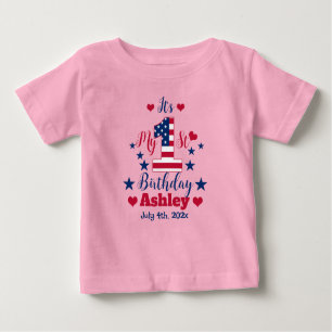 Baby Girl's 1st Birthday 4th Of July Custom Pink Baby T-Shirt