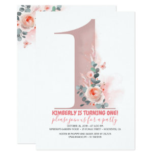 Baby Girls 1st Birthday Invitation